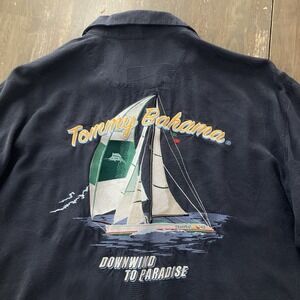 Tommy Bahama Shirt Mens XL Silk Sailboat Graphic Camp Button Back Embroidered